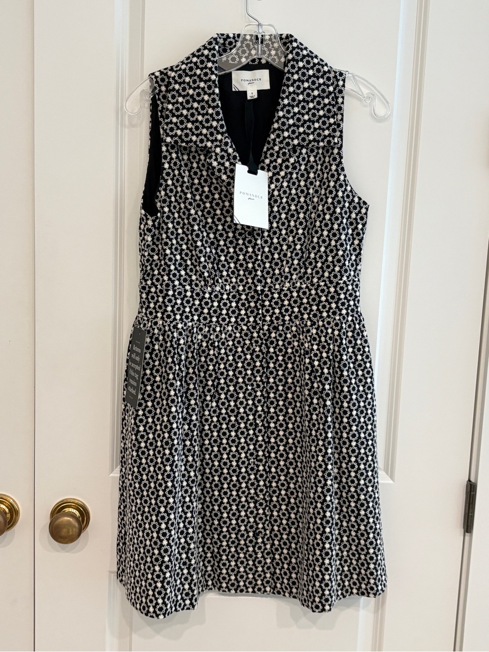 Pomander Place Black and White Sleeveless Collared Mini Dress